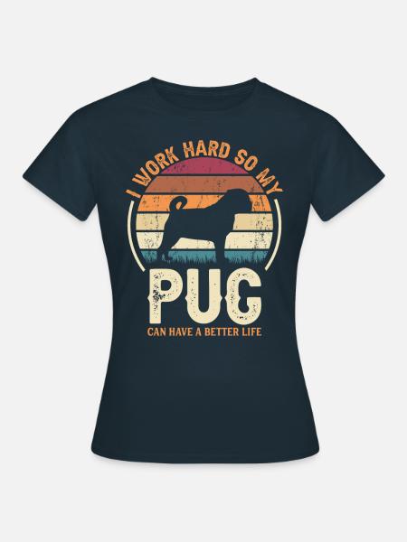 Hart Arbeiten - Retro Mops - Frauen T-Shirt - Navy