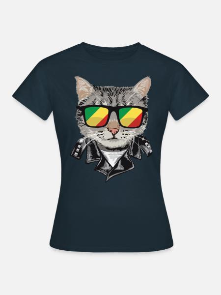 Cat-Sonnenbrille Mit Kongo-Flagge - Frauen T-Shirt - Navy