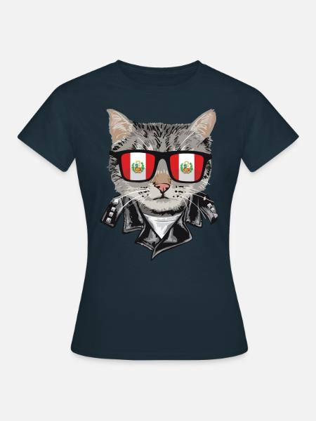 Katze-Sonnenbrille Mit Peru-Flagge - Frauen T-Shirt - Navy
