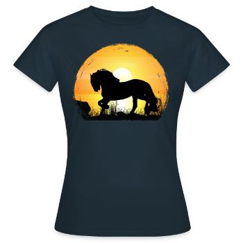 Sunset - Frisian Horse - Women's T-Shirt - navy - Front - AI Model Female 172 dark (172cm)
