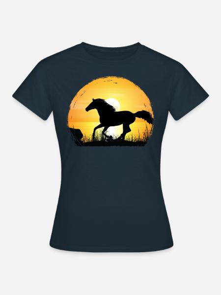Sonnenuntergang - Vollblutpferd - Frauen T-Shirt - Navy