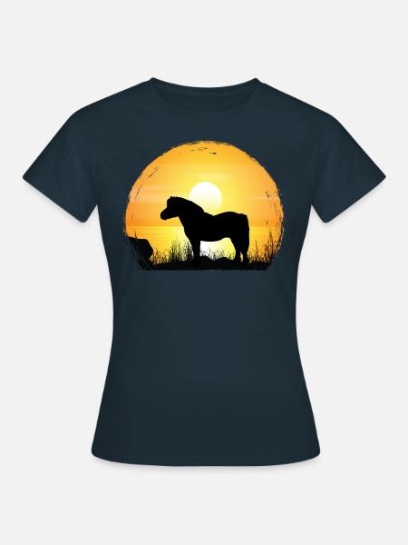 Sonnenuntergang - Shetlandponypferd - Frauen T-Shirt - Navy