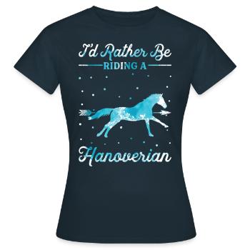 Monter un cheval hanovrien - T-shirt Femme - marine - Devant - AI Model Female 172 dark (172cm)