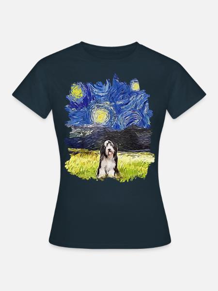 Sternennacht - Bärtiger Collie - Frauen T-Shirt - Navy