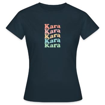Vintage 70er Hippie Togo Stadt - Retro Kara - Frauen T-Shirt - Navy - Vorne - AI Model Female 172 dark (172cm)