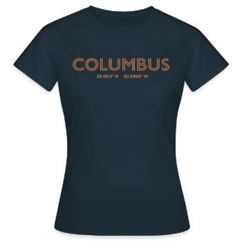 Coordonnées de la ville des États-Unis - Columbus - T-shirt Femme - marine - Devant - AI Model Female 172 dark (172cm)
