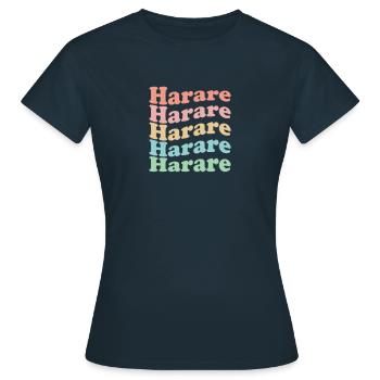 Vintage 70er Hippie Zimbabwe Stadt - Retro Harare - Frauen T-Shirt - Navy - Vorne - AI Model Female 172 dark (172cm)