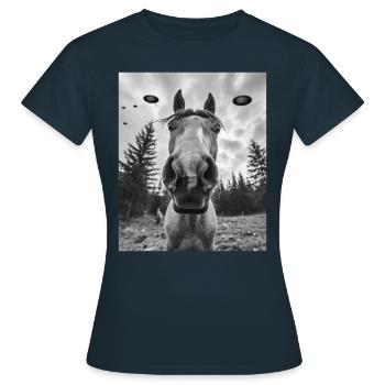 Horse - Alien American Quarter UFO - Women's T-Shirt - navy - Front - AI Model Female 172 dark (172cm)