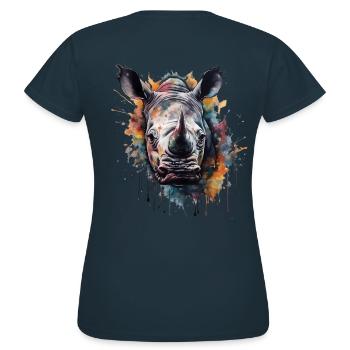 Rhinocéros aquarelle coloré cool - T-shirt Femme - marine - Dos - AI Model Female 172 dark (172cm)