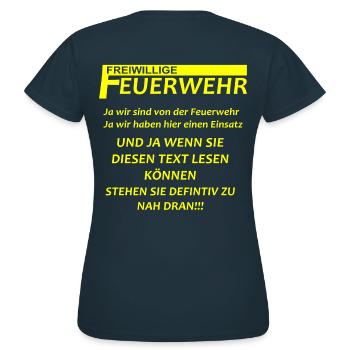 freiwillige feuerwehr abstand halten | corona - Frauen T-Shirt - Navy - Hinten - AI Model Female 172 dark (172cm)