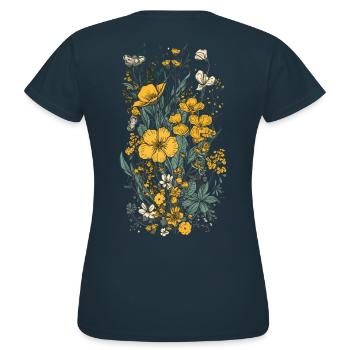 Beau bouquet d’herbier de fleurs bohèmes jaune - T-shirt Femme - marine - Dos - AI Model Female 172 dark (172cm)