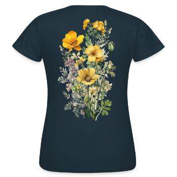 Beau bouquet d’herbier de fleurs bohèmes jaune - T-shirt Femme - marine - Dos - AI Model Female 172 dark (172cm)