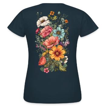 Magnifique bouquet d’herbier de fleurs bohèmes - T-shirt Femme - marine - Dos - AI Model Female 172 dark (172cm)