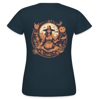 Gloomy beautiful witch with hat and pumpkin - Women's T-Shirt - navy - Back - AI Model Female 172 dark (172cm)