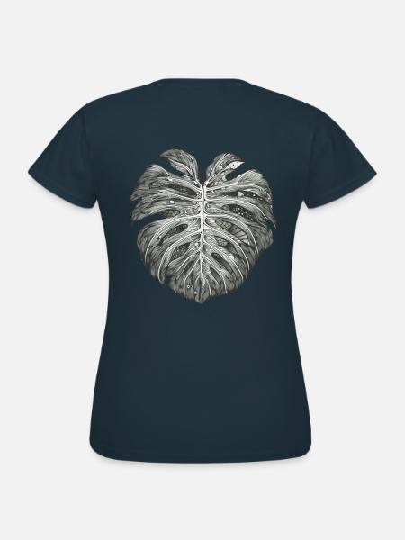 Surrealistisches Monstera Blatt, Pflanzen Motiv - Frauen T-Shirt - Navy