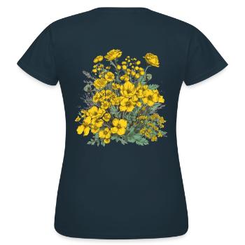 Beau bouquet d’herbier de fleurs bohèmes jaune - T-shirt Femme - marine - Dos - AI Model Female 172 dark (172cm)
