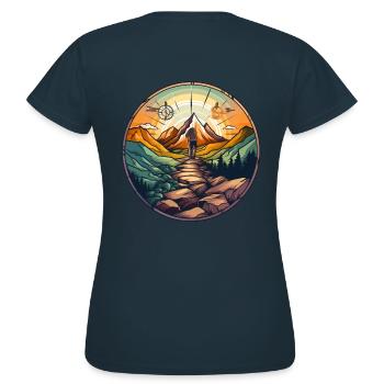 Outdoor Romantik - Sonne mit Bergpanorama - Frauen T-Shirt - Navy - Hinten - AI Model Female 172 dark (172cm)