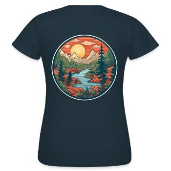 Cooles Wanderer Motiv - Wandern in den Bergen - Frauen T-Shirt - Navy - Hinten - AI Model Female 172 dark (172cm)