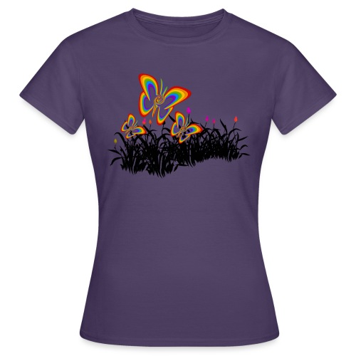 Regenbogen Schmetterlinge Bunt Farben Blüten Kunst - Frauen T-Shirt