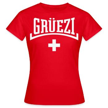 Grüezi (Suisse / Pavillon suisse / Concave) - T-shirt Femme - rouge - Devant - AI Model Female 172 dark (172cm)