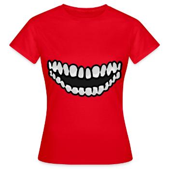 Mundschutz Maske Corona Lächeln Mundwerk - Frauen T-Shirt - Rot - Vorne - AI Model Female 172 dark (172cm)