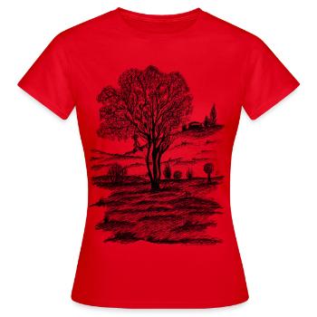 Landscape nature drawing ink - Women's T-Shirt - red - Front - AI Model Female 172 dark (172cm)
