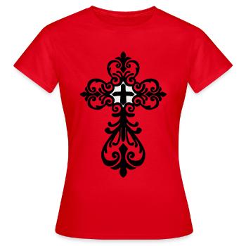 Kreuz Jesus Kirche Gott Vatikan Papst - Frauen T-Shirt - Rot - Vorne - AI Model Female 172 dark (172cm)
