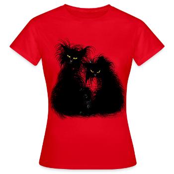 Cats cat kitten tomcat black shaggy wild - Women's T-Shirt - red - Front - AI Model Female 172 dark (172cm)