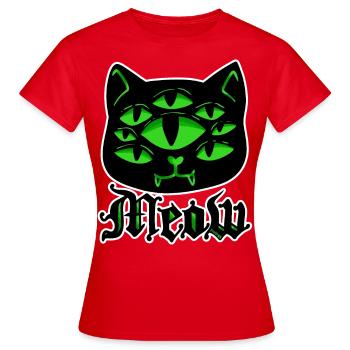 Katze Gothic Grufti Halloween Grusel Miau Geschenk - Frauen T-Shirt - Rot - Vorne - AI Model Female 172 dark (172cm)