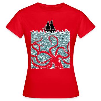 monstre marin pieuvre pieuvre mer animal cadeau - T-shirt Femme - rouge - Devant - AI Model Female 172 dark (172cm)