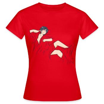 Homme nu allongé au lit avec une couverture - T-shirt Femme - rouge - Devant - AI Model Female 172 dark (172cm)