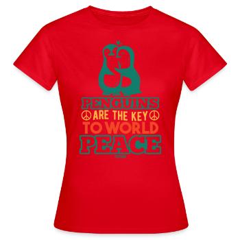 Pinguine Weltfrieden - Frauen T-Shirt - Rot - Vorne - AI Model Female 172 dark (172cm)