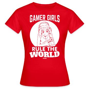 Zocker Mädels regieren die Welt - Frauen T-Shirt - Rot - Vorne - AI Model Female 172 dark (172cm)