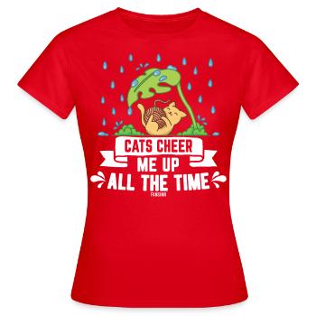 Stubentiger Regentropfen Katze Miau - Frauen T-Shirt - Rot - Vorne - AI Model Female 172 dark (172cm)