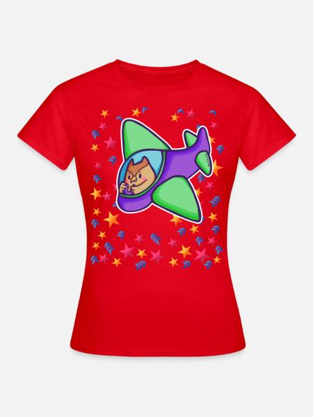Eule Pilot Flugzeug Sternenhimmel - Frauen T-Shirt - Rot