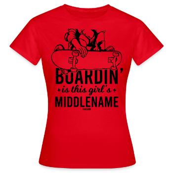 Skateboard Deck Mädchen Ollie - Frauen T-Shirt - Rot - Vorne - AI Model Female 172 dark (172cm)