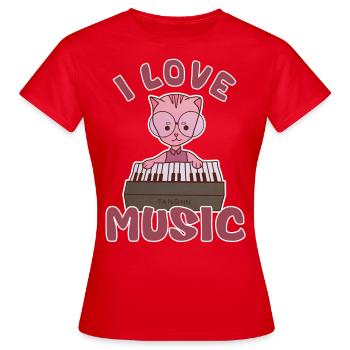 Ich liebe Musik - Katze spielt Piano - Frauen T-Shirt - Rot - Vorne - AI Model Female 172 dark (172cm)