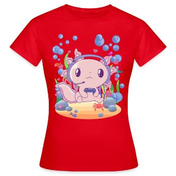 Axolotl zockt unter Wasser - Frauen T-Shirt - Rot - Vorne - AI Model Female 172 dark (172cm)