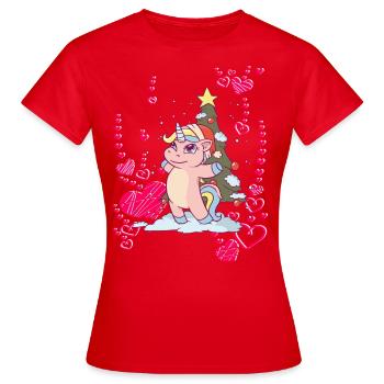 Unicorn Christmas Tree Snow Winter - Women's T-Shirt - red - Front - AI Model Female 172 dark (172cm)
