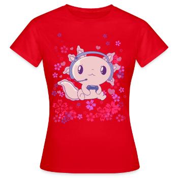 Gaming Axolotl mit Headset - Frauen T-Shirt - Rot - Vorne - AI Model Female 172 dark (172cm)