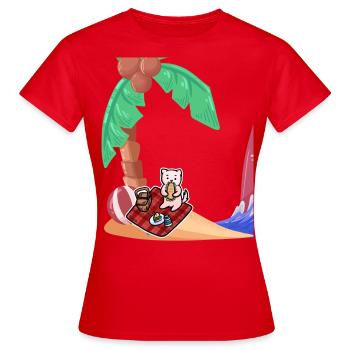 Katze Picknick Insel Urlaub - Frauen T-Shirt - Rot - Vorne - AI Model Female 172 dark (172cm)