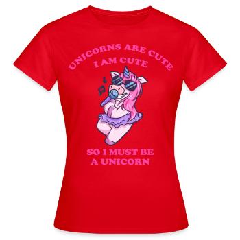 Karaoke Einhorn singt mit dem Mikrophon - Frauen T-Shirt - Rot - Vorne - AI Model Female 172 dark (172cm)