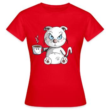 Grummelige Morgenmuffel Katze - Kaffee - Katzen - Frauen T-Shirt - Rot - Vorne - AI Model Female 172 dark (172cm)