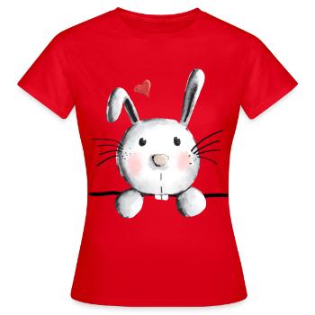 Hase mit Herz - Hasi - Häschen - Mucki - Hasen - Frauen T-Shirt - Rot - Vorne - AI Model Female 172 dark (172cm)