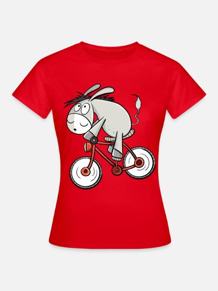 Esel Fährt Fahrrad I Drahtesel I Radeln Geschenk - Frauen T-Shirt - Rot