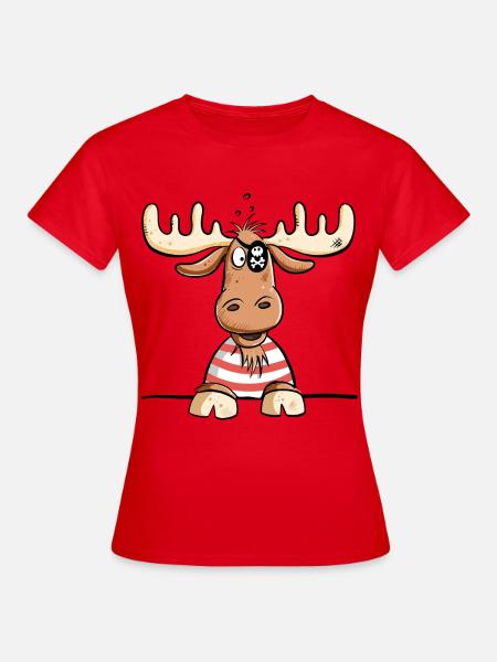 Lustiger Elch Pirat I Piraten Comic I Fun Geschenk - Frauen T-Shirt - Rot