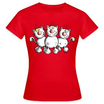 Trois Chats - T-shirt Femme - rouge - Devant - AI Model Female 172 dark (172cm)