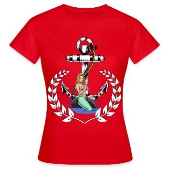 Maritim Nixe Anker Seefahrt Lorbeerkranz Seefahrt - Frauen T-Shirt - Rot - Vorne - AI Model Female 172 dark (172cm)