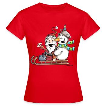 Santa Claus and Snowman - Sledge - Christmas - Women's T-Shirt - red - Front - AI Model Female 172 dark (172cm)