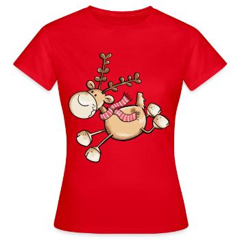 Flinkes Rentier - Rentiere - Ren - Weihnachten - Frauen T-Shirt - Rot - Vorne - AI Model Female 172 dark (172cm)